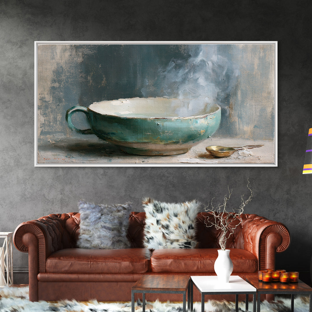 Tea Bowl and Steam Still Life Framed Canvas Print, Spa Art, Art Print, Spa Decor, Serenity, Botanical Art, Nature Prints, SPA-2x1-42