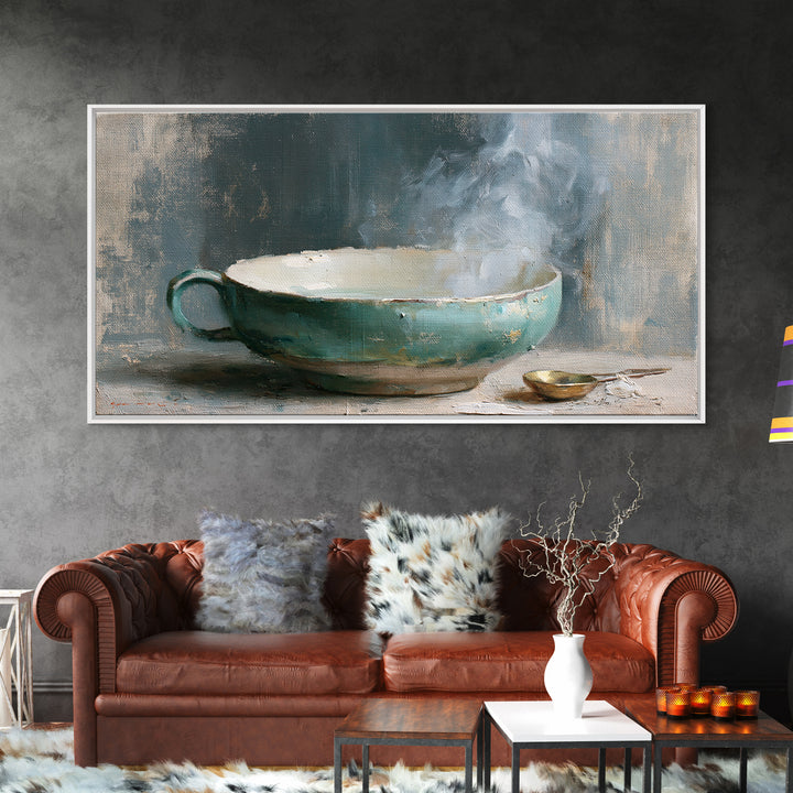 Tea Bowl and Steam Still Life Framed Canvas Print, Spa Art, Art Print, Spa Decor, Serenity, Botanical Art, Nature Prints, SPA-2x1-42