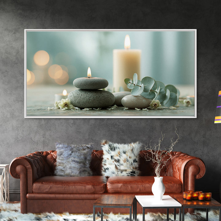 Warm Candle Flame Framed Canvas Print, Spa Art, Nature Prints, Spa Decor, Watercolor Art, Serenity, Dog Groomer Gifts, SPA-2x1-5