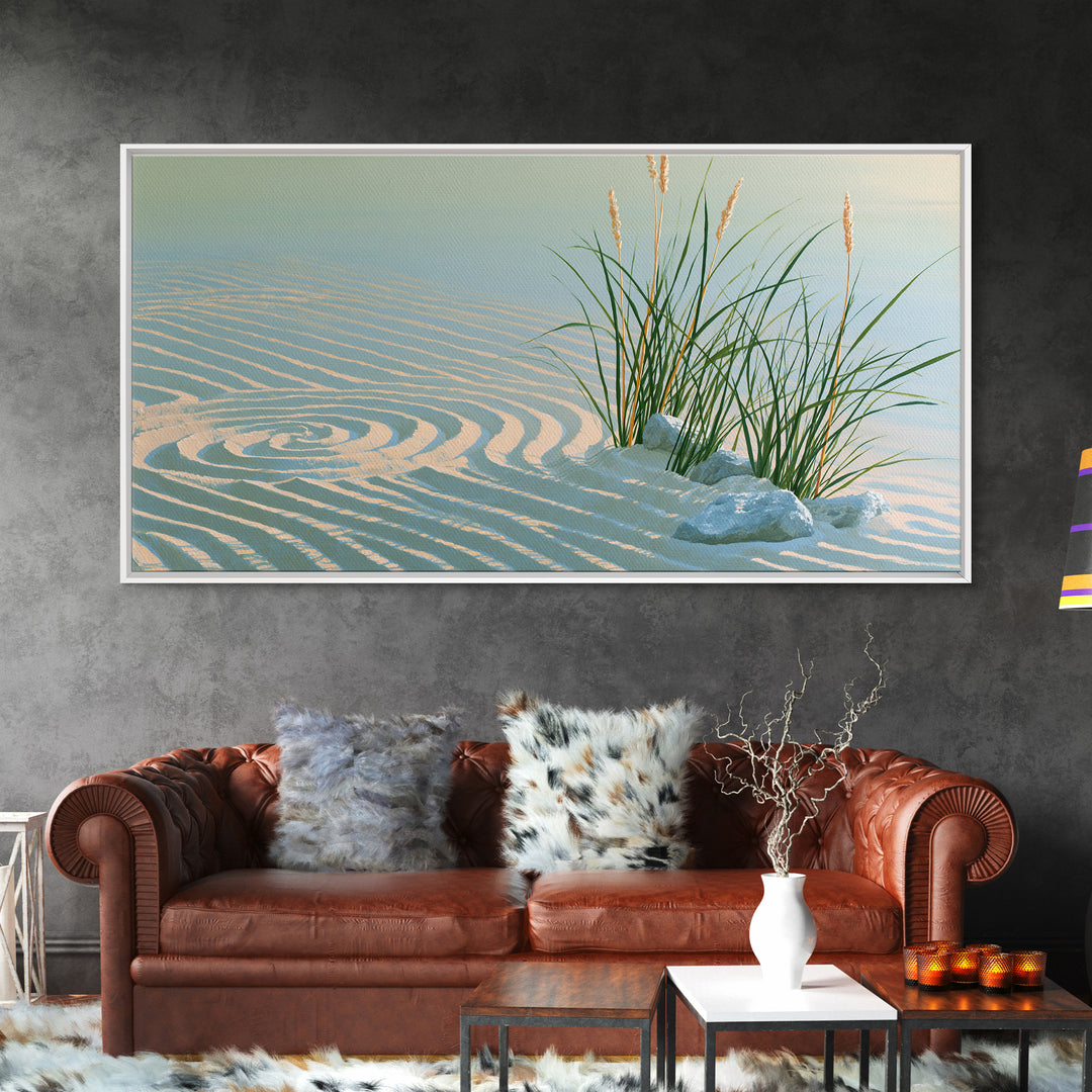 Sand Garden Lines Framed Canvas Print, Spa Art, Wall Art Print, Spa Decor, Fine Art, Serenity, Animal Art, Modern Home Decor, SPA-2x1-56