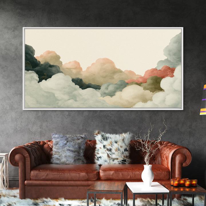 Soft Cloudscape in Cream and Sage Canvas Print, Spa Art, Travel Poster, Spa Decor, Fine Art, Serenity, Salon Decor, City Art, SPA-2x1-57
