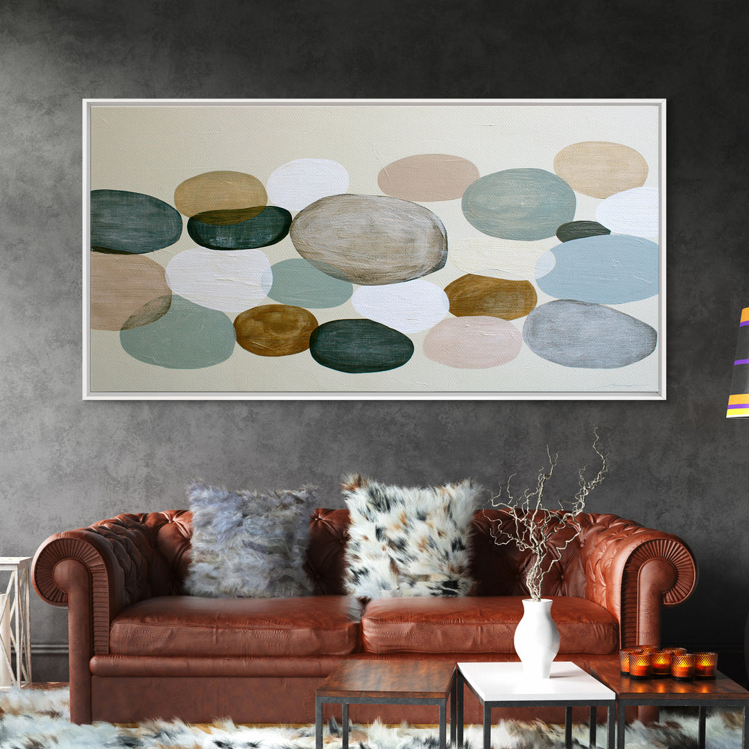 Pebble Texture Abstract Framed Canvas Print, Spa Art, City Art, Spa Decor, Abstract Art, Serenity, Boho Decor, SPA-2x1-59