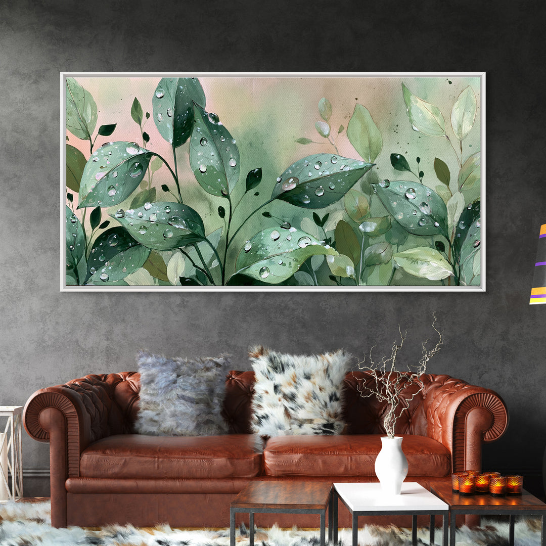 Rain on Leaves Framed Canvas Print, Spa Art, Black Woman Art, Spa Decor, Oil Painting, Serenity, Modern Home Decor, SPA-2x1-60