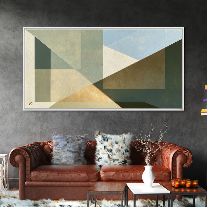 Sage and Ivory Geometric Calm Composition Framed Canvas Print, Spa Art, Contemporary Art, Spa Decor, Fine Art, Serenity, SPA-2x1-65