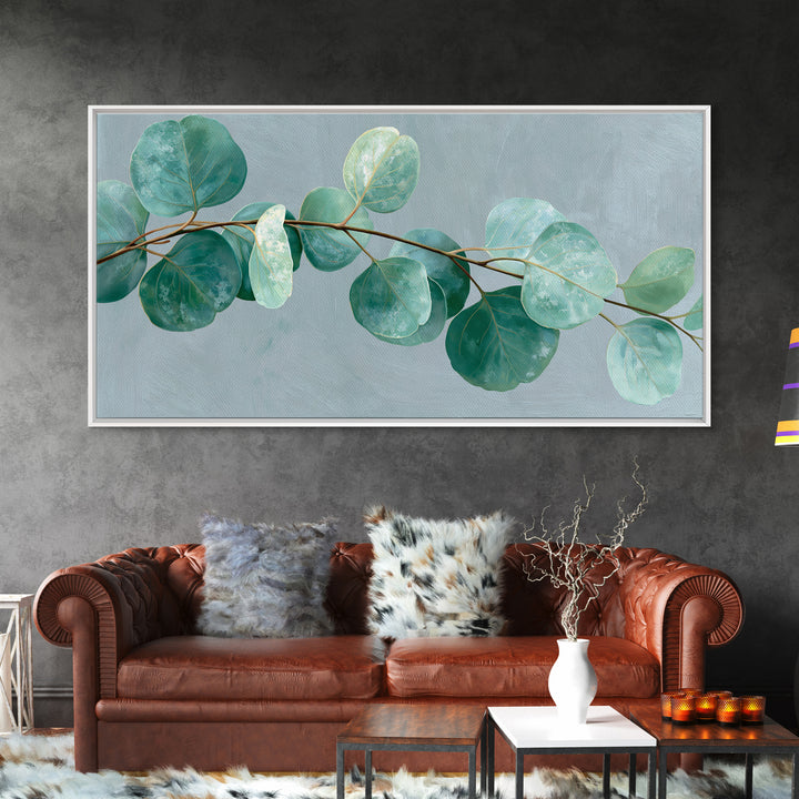 Eucalyptus Branch in Soft Green Watercolor Canvas Print, Spa Art, Dog Canvas, Spa Decor, Fine Art, Serenity, Art Print, SPA-2x1-71