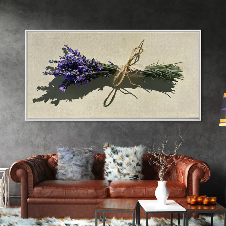 Lavender Bundle with Soft Shadow Framed Canvas Print, Spa Art, Art Print, Spa Decor, Fine Art, Serenity, Botanical Art, SPA-2x1-75