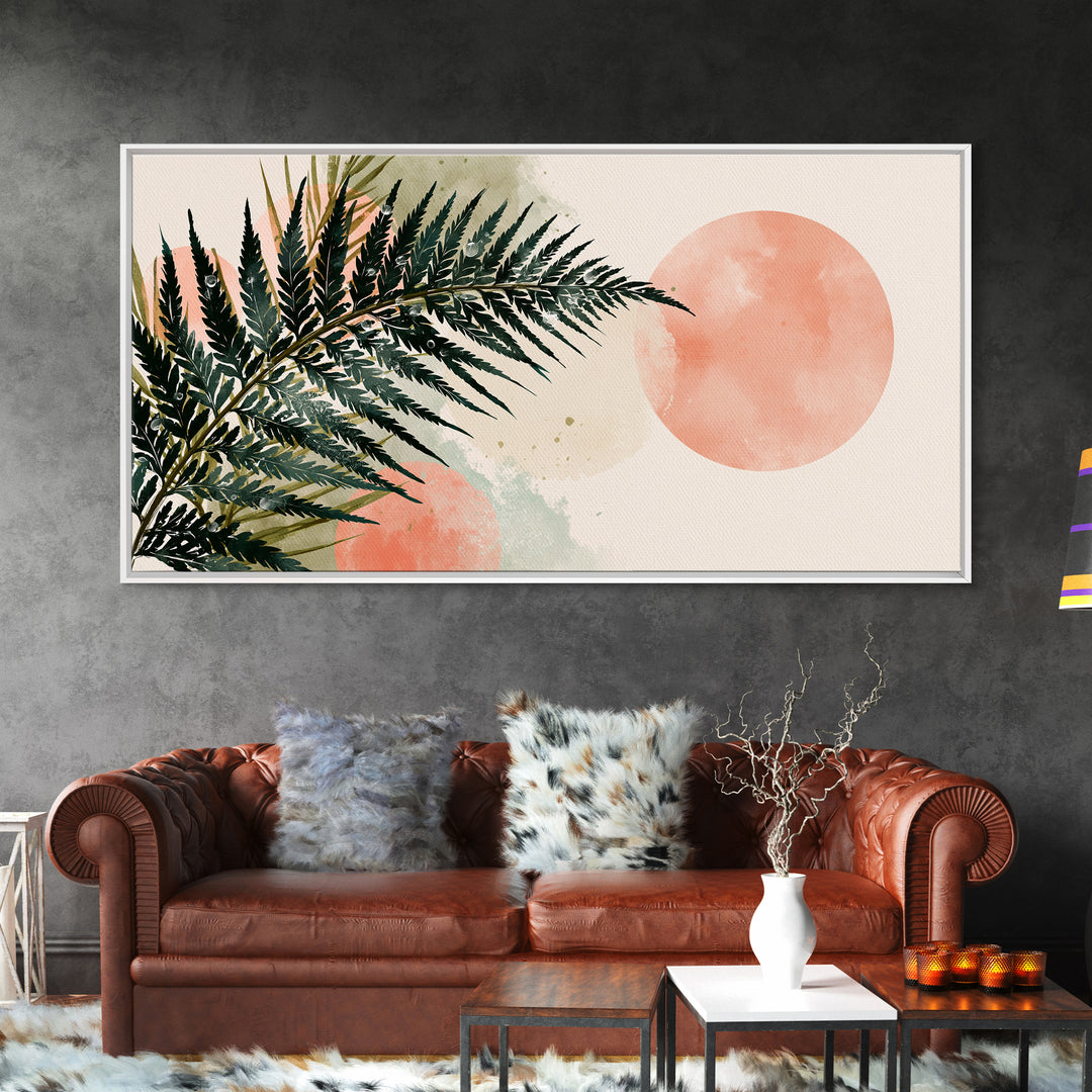Fern Leaf Closeup Framed Canvas Print, Spa Art, Tarot Card Art, Spa Decor, Watercolor Art, Serenity, Textured Painting, SPA-2x1-79