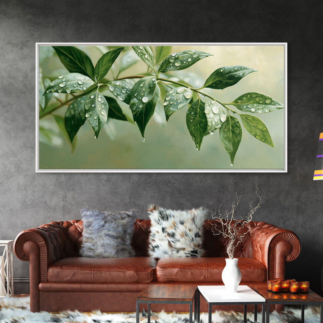 Rain on Leaves Framed Canvas Print, Spa Art, Animal Art, Spa Decor, Fine Art, Serenity, Gallery Decor, Neutral Decor, SPA-2x1-84