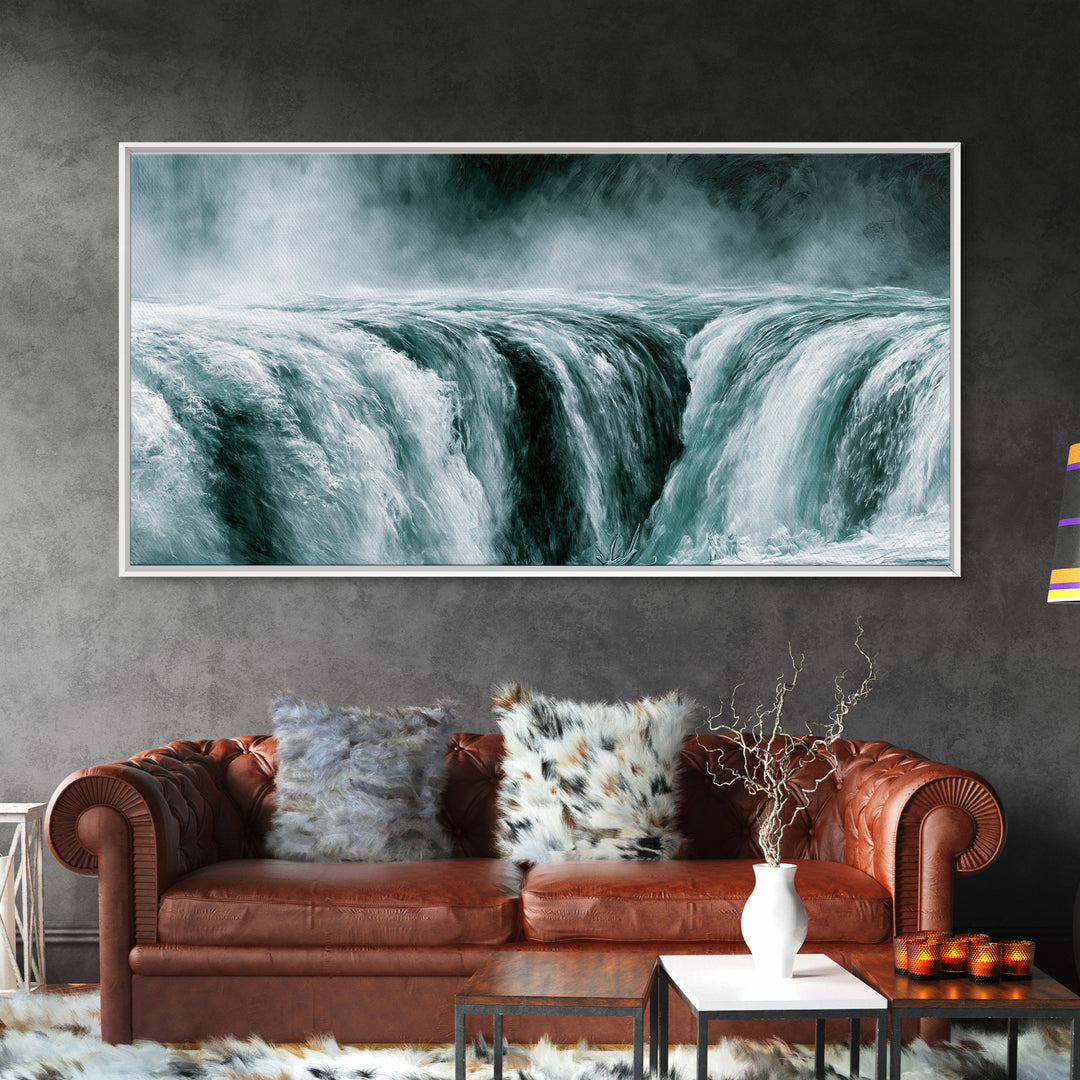Serene Waterfall with Mist Framed Canvas Print, Spa Art, Wall Art Print, Spa Decor, Serenity, Animal Art, Modern Home Decor, SPA-2x1-86