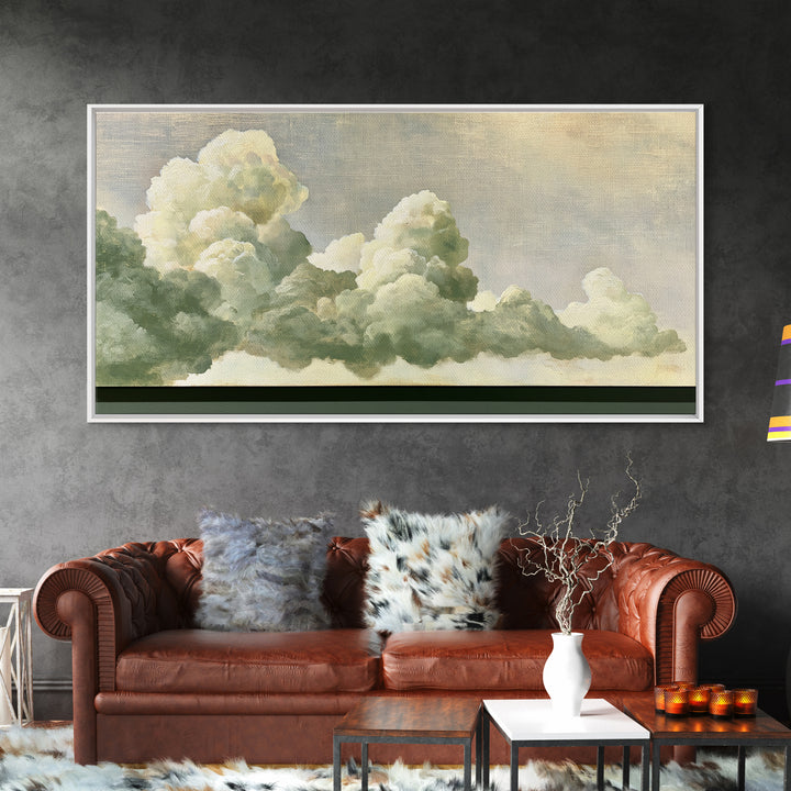 Soft Cloudscape in Cream and Sage Framed Canvas Print, Spa Art, Printable Wall Art, Spa Decor, Serenity, Feminine Wall Art, SPA-2x1-9