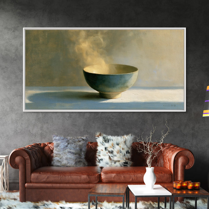Tea Bowl and Steam Still Life Framed Canvas Print, Spa Art, Black Woman Art, Spa Decor, Oil Painting, Serenity, SPA-2x1-90