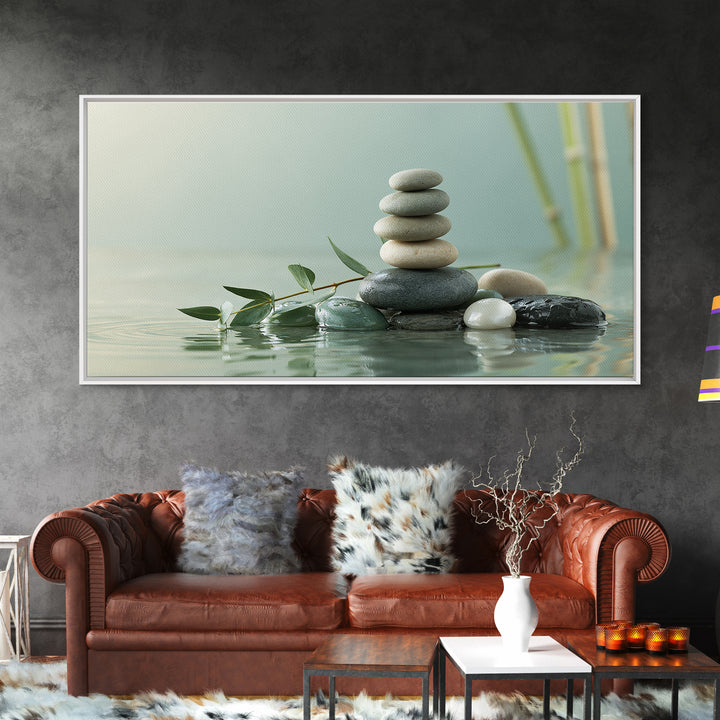 Stacked Stones Beside Calm Water Canvas Print, Spa Art, Animal Art, Spa Decor, Fine Art, Serenity, Gallery Decor, Neutral Decor, SPA-2x1-93