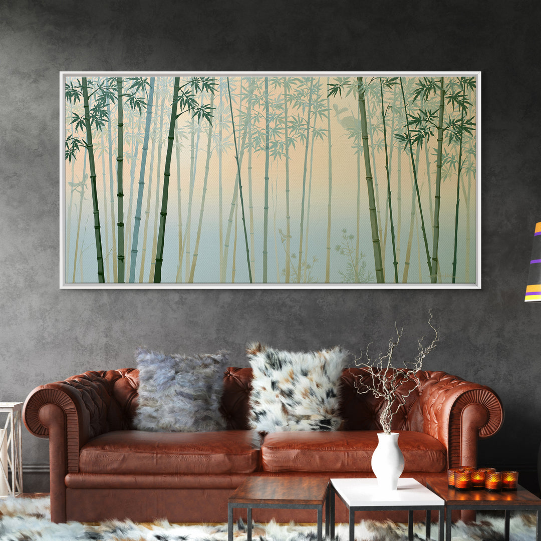 Misty Bamboo Forest Framed Canvas Print, Spa Art, Modern Home Decor, Spa Decor, Fine Art, Serenity, Neutral Decor, Modern Decor, SPA-2x1-97