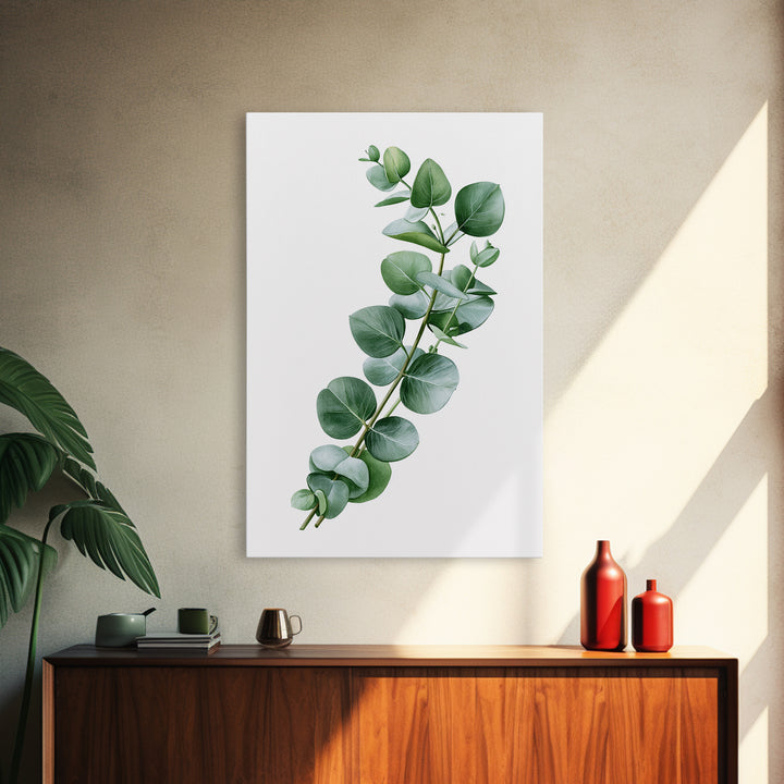 Eucalyptus Branch in Soft Green Watercolor Canvas Print, Spa Art, Textured Painting, Spa Decor, Serenity, Travel Poster, SPA-2x3-11