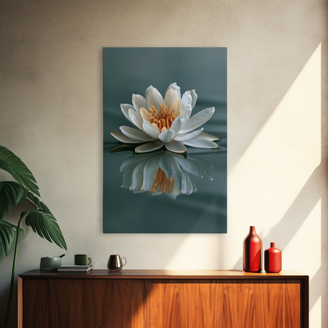 Lotus Flower Floating on Still Pond Framed Canvas Print, Spa Art, Black Woman Art, Spa Decor, Serenity, Modern Home Decor, SPA-2x3-12