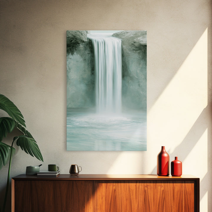 Serene Waterfall with Mist Framed Canvas Print, Spa Art, Textured Painting, Spa Decor, Abstract Art, Serenity, Travel Poster, SPA-2x3-2