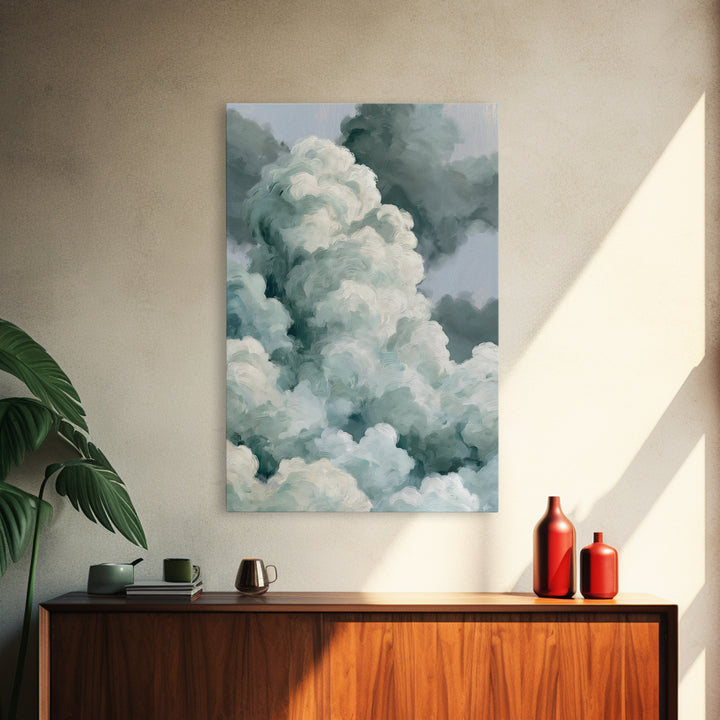 Soft Cloudscape in Cream and Sage Framed Canvas Print, Spa Art, Black Woman Art, Spa Decor, Oil Painting, Serenity, SPA-2x3-21