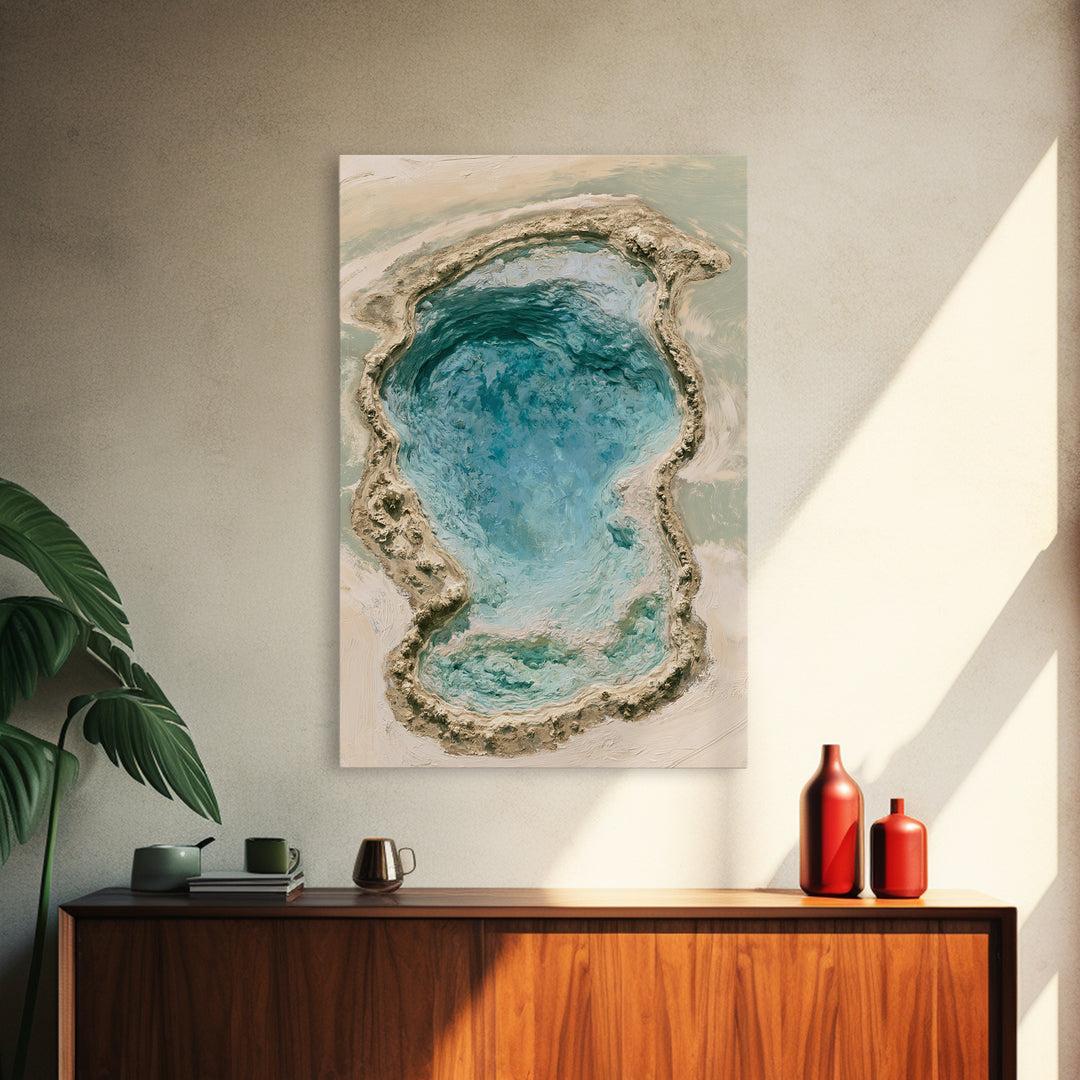 Blue Lagoon Water Seen from Above Framed Canvas Print, Spa Art, Salon Decor, Spa Decor, Fine Art, Serenity, Statement Artwork, SPA-2x3-28