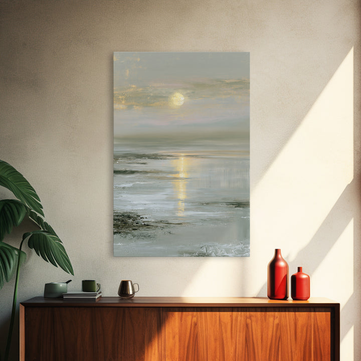 Moonlit Lake Reflection Canvas Print, Spa Art, Art, Spa Decor, Serenity, Abstract Print, Minimalist Art, Feminine Wall Art, SPA-2x3-31