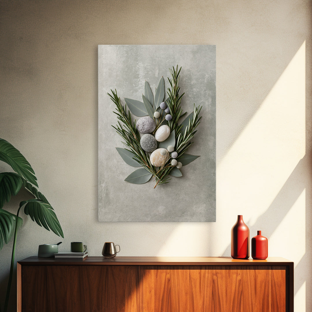 Botanical Herbal Arrangement Framed Canvas Print, Spa Art, Art, Spa Decor, Fine Art, Serenity, Abstract Print, Minimalist Art, SPA-2x3-46