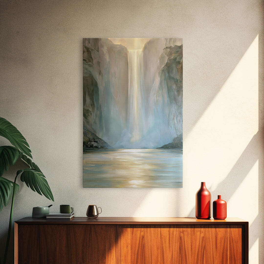 Serene Waterfall with Mist Canvas Print, Spa Art, Wall Decor, Spa Decor, Fine Art, Serenity, Minimalist Art, Feminine Wall Art, SPA-2x3-50