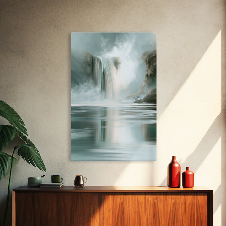 Serene Waterfall with Mist Framed Canvas Print, Spa Art, Nature Prints, Spa Decor, Watercolor Art, Serenity, Dog Groomer Gifts, SPA-2x3-74
