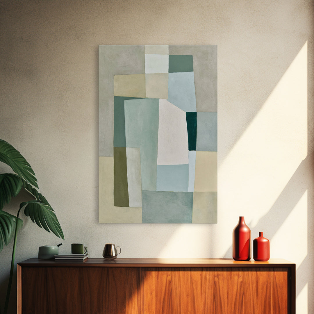 Sage and Ivory Geometric Calm Composition Canvas Print, Spa Art, Fashion Wall Art, Spa Decor, Abstract Art, Serenity, SPA-2x3-77