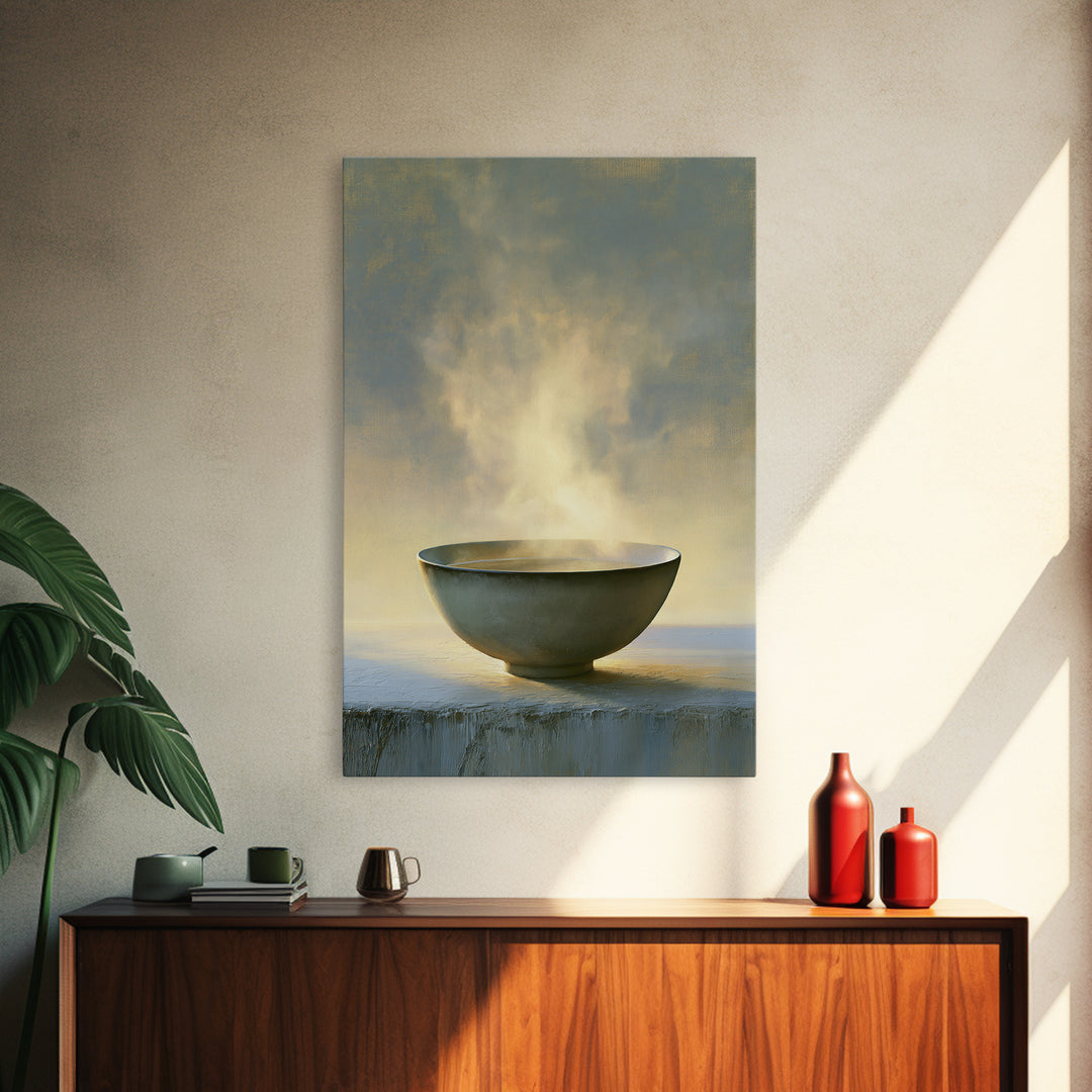 Tea Bowl and Steam Still Life Framed Canvas Print, Spa Art, Travel Poster, Spa Decor, Fine Art, Serenity, Salon Decor, SPA-2x3-78