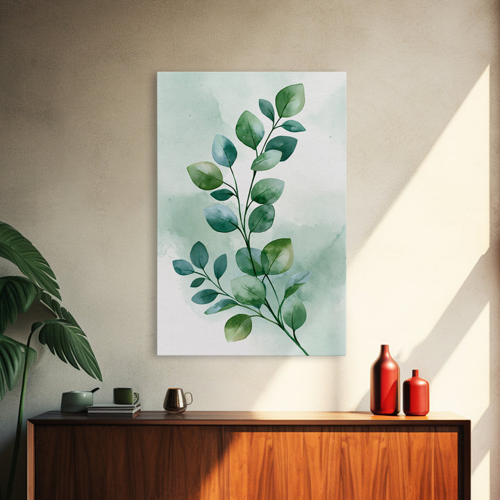 Eucalyptus Branch in Soft Green Watercolor Framed Canvas Print, Spa Art, Dog Canvas, Spa Decor, Fine Art, Serenity, Art Print, SPA-2x3-83