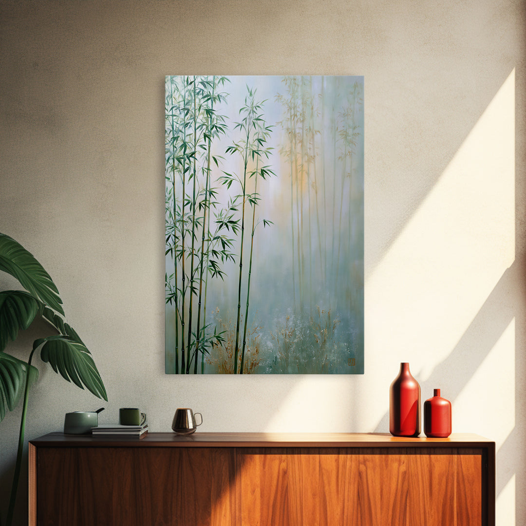 Misty Bamboo Forest Framed Canvas Print, Spa Art, Salon Decor, Spa Decor, Oil Painting, Serenity, Statement Artwork, Boho Decor, SPA-2x3-85