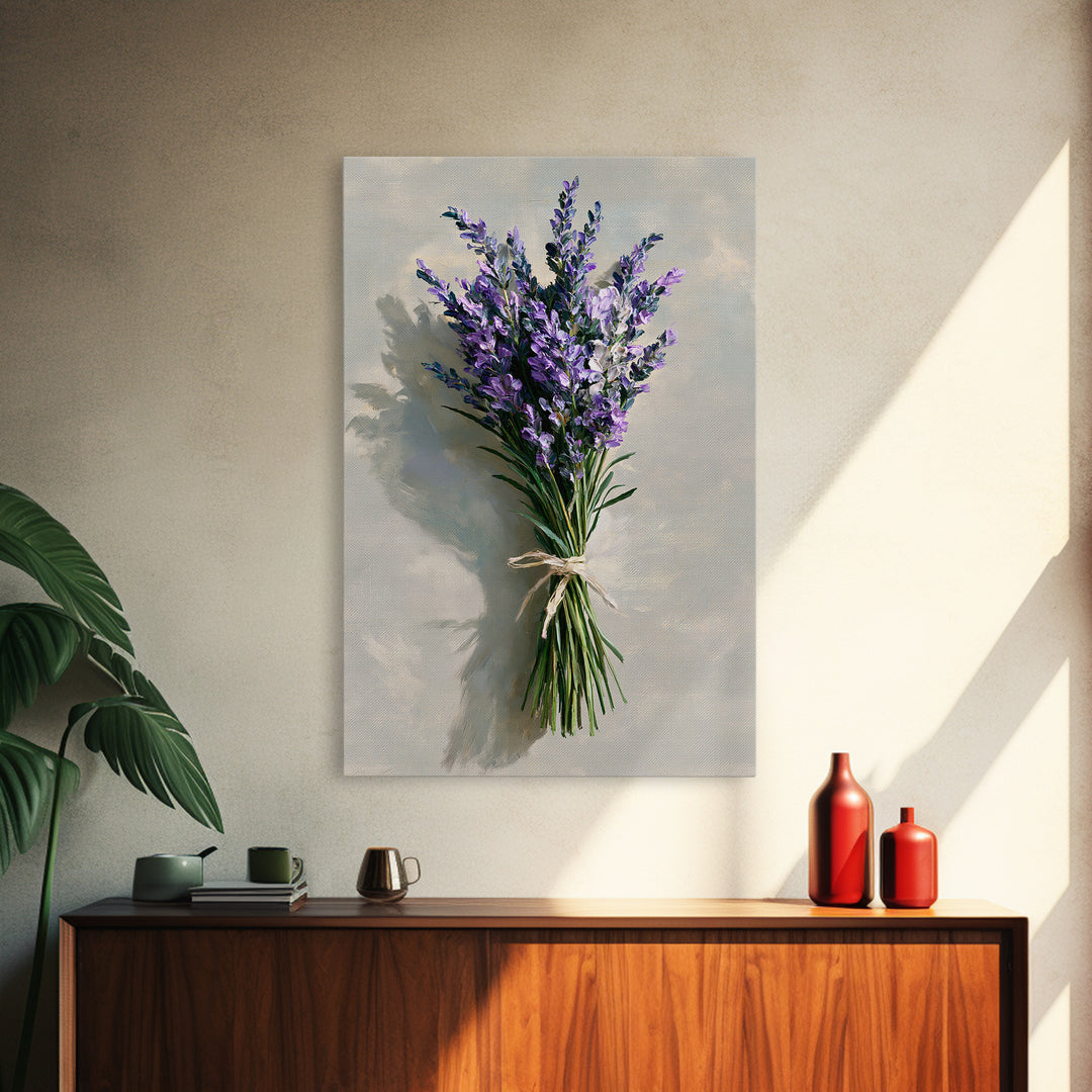 Lavender Bundle with Soft Shadow Framed Canvas Print, Spa Art, Esthetician Decor, Spa Decor, Fine Art, Serenity, Room Decor, SPA-2x3-87