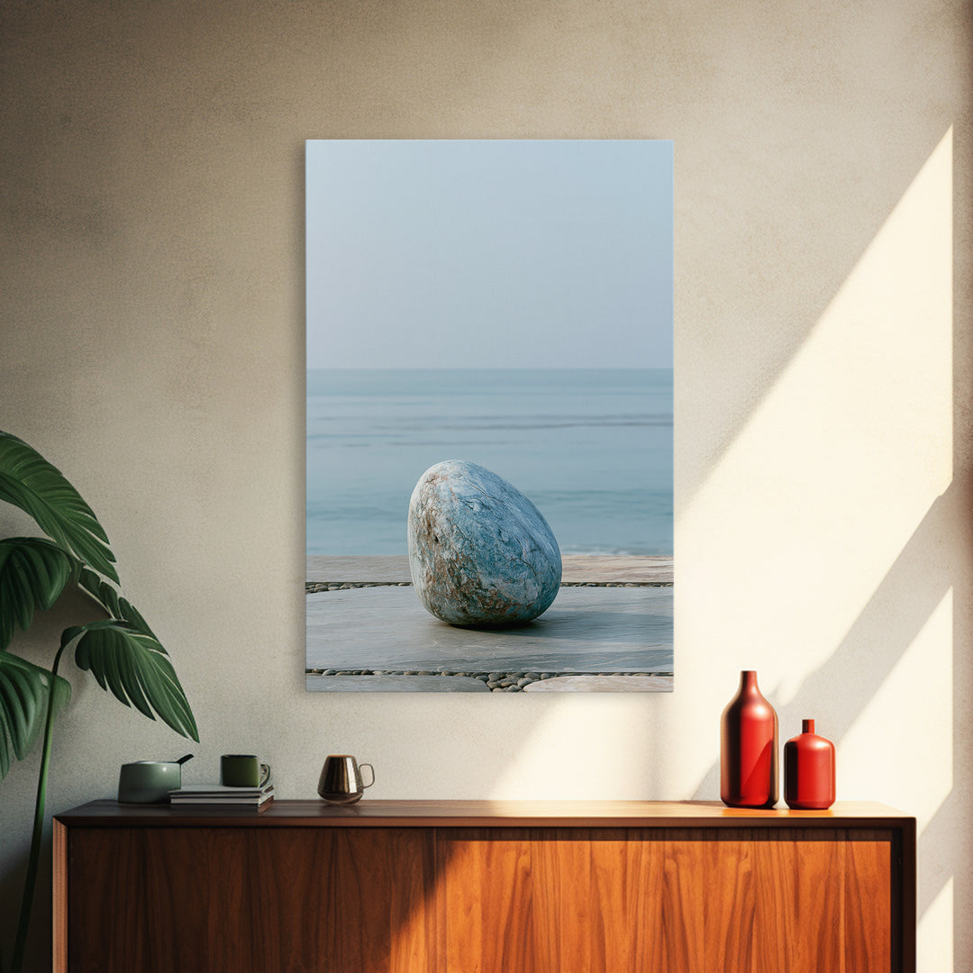 Coastal Horizon in Muted Spa Blues Framed Canvas Print, Spa Art, Spa, Spa Decor, Oil Painting, Serenity, Teen Girl Room Decor, SPA-2x3-90