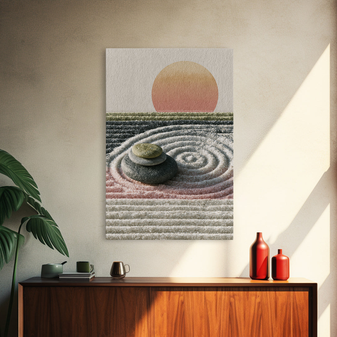 Sand Garden Lines Framed Canvas Print, Spa Art, Textured Painting, Spa Decor, Fine Art, Serenity, Travel Poster, Abstract, SPA-2x3-92