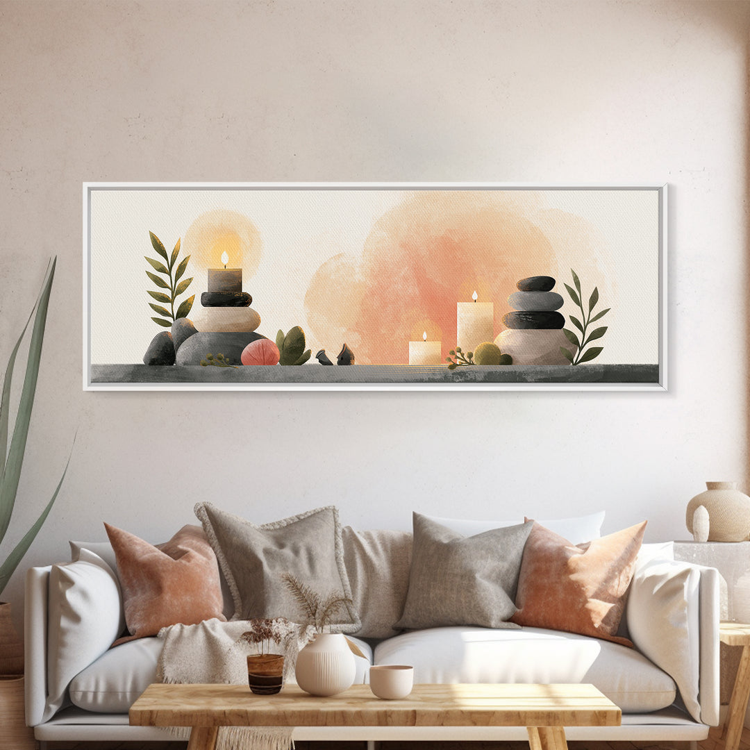 Warm Candle Flame Framed Canvas Print, Spa Art, Fashion Wall Art, Spa Decor, Fine Art, Serenity, Modern Decor, Fine Art Print, SPA-3x1-1