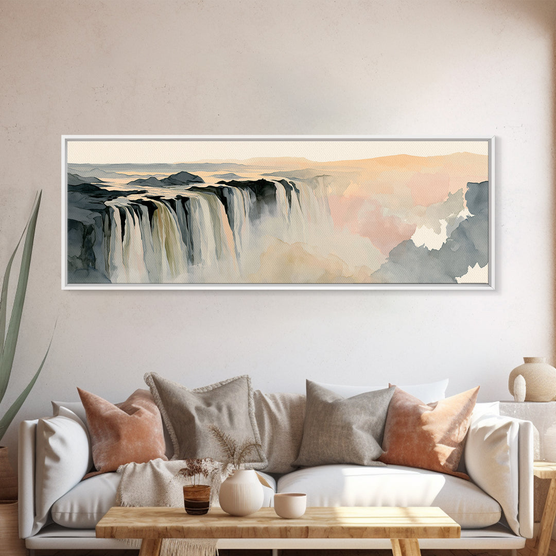 Serene Waterfall with Mist Framed Canvas Print, Spa Art, Wall Art Print, Spa Decor, Serenity, Animal Art, Modern Home Decor, SPA-3x1-10