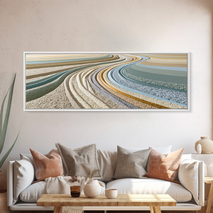 Sand Garden Lines Canvas Print, Spa Art, Textured Painting, Spa Decor, Fine Art, Serenity, Travel Poster, Abstract, SPA-3x1-100