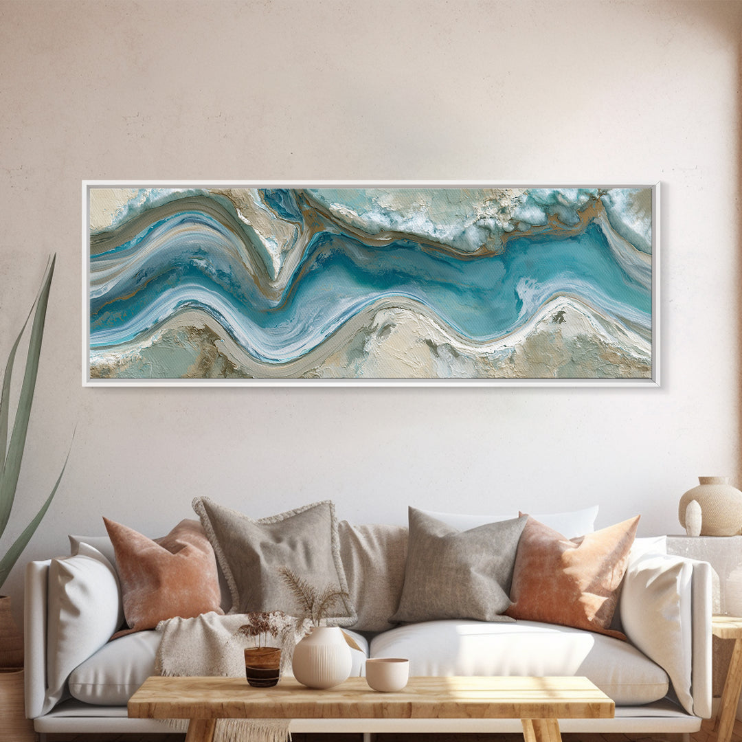 Blue Lagoon Water Seen from Above Framed Canvas Print, Spa Art, Teen Girl Room Decor, Spa Decor, Serenity, Luxury Decor, SPA-3x1-12