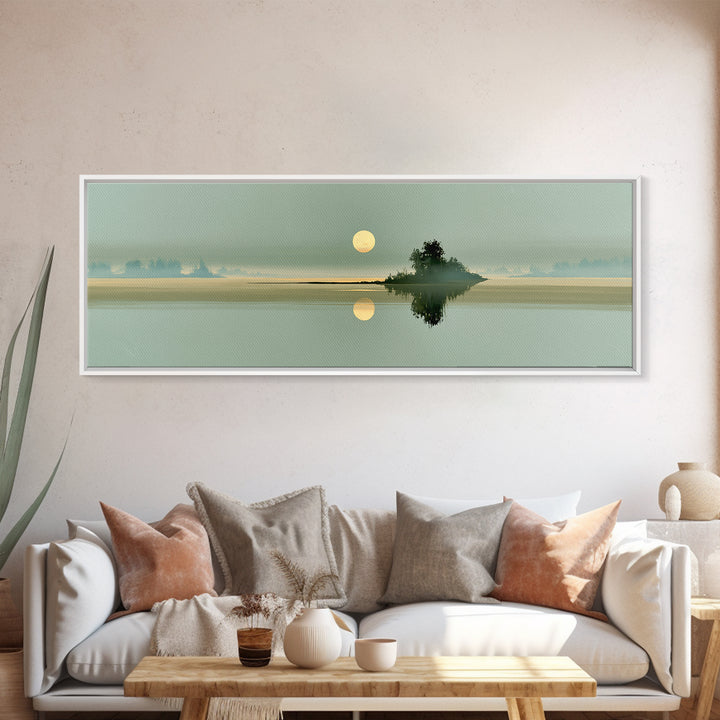 Moonlit Lake Reflection Framed Canvas Print, Spa Art, Gallery Decor, Spa Decor, Fine Art, Serenity, Wall Art, Home Decor, SPA-3x1-15