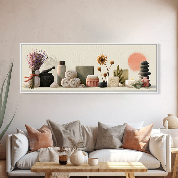 Lavender Bundle with Soft Shadow Framed Canvas Print, Spa Art, Art Print, Spa Decor, Fine Art, Serenity, Botanical Art, SPA-3x1-23