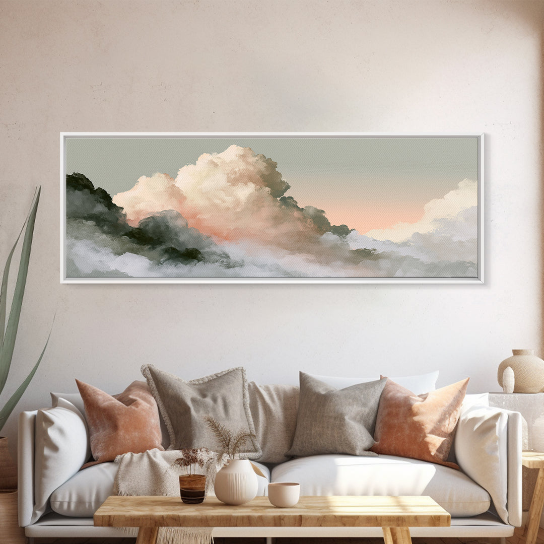 Soft Cloudscape in Cream and Sage Canvas Print, Spa Art, Dog Groomer Gifts, Spa Decor, Oil Painting, Serenity, Fine Art Print, SPA-3x1-29