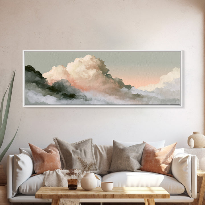 Soft Cloudscape in Cream and Sage Canvas Print, Spa Art, Dog Groomer Gifts, Spa Decor, Oil Painting, Serenity, Fine Art Print, SPA-3x1-29