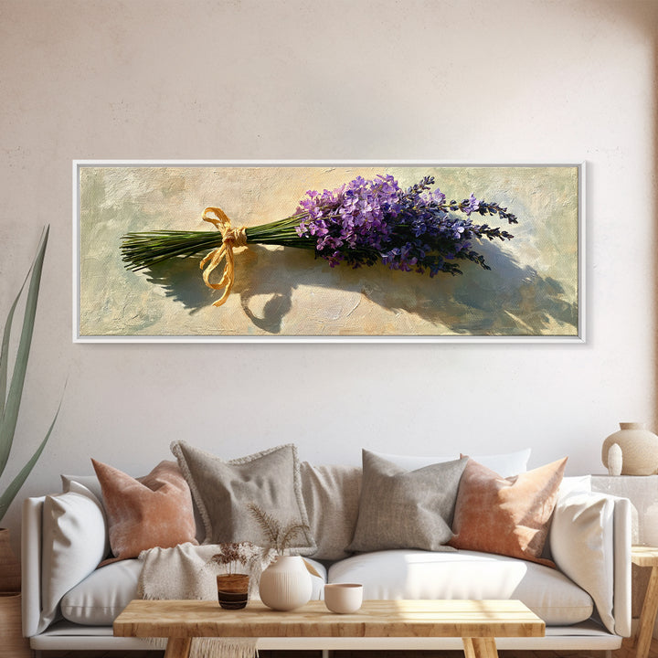 Lavender Bundle with Soft Shadow Framed Canvas Print, Spa Art, Black Woman Art, Spa Decor, Oil Painting, Serenity, SPA-3x1-47