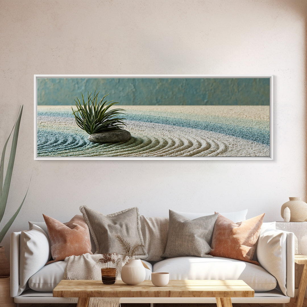 Sand Garden Lines Framed Canvas Print, Spa Art, Textured Painting, Spa Decor, Fine Art, Serenity, Travel Poster, Abstract, SPA-3x1-52