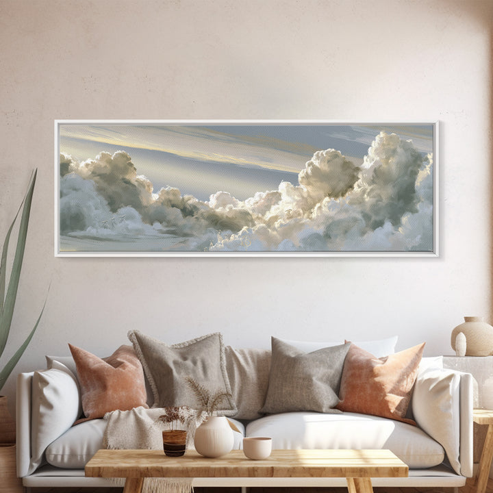Soft Cloudscape in Cream and Sage Framed Canvas Print, Spa Art, Esthetician Decor, Spa Decor, Fine Art, Serenity, Room Decor, SPA-3x1-53