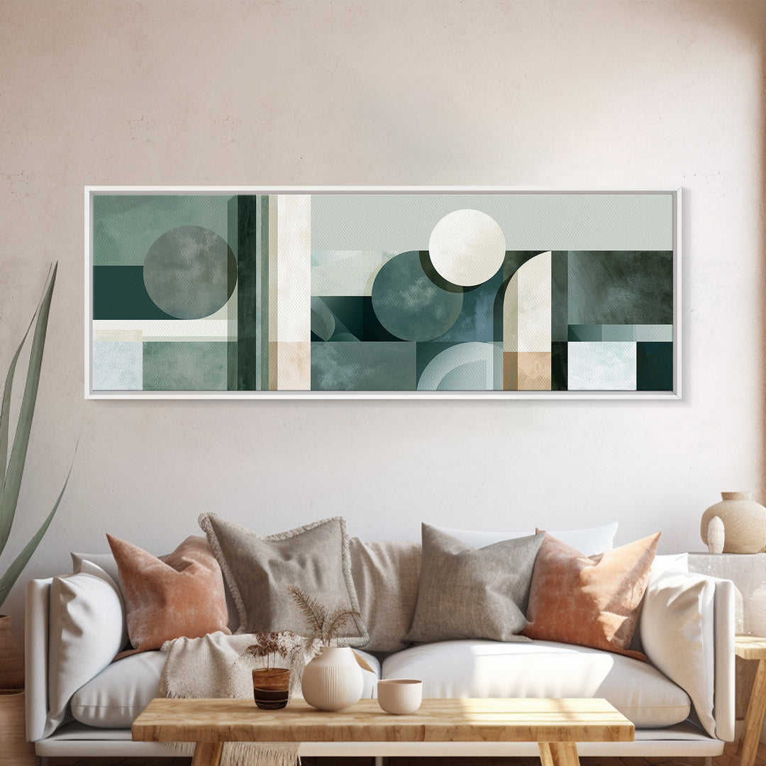 Sage and Ivory Geometric Calm Composition Canvas Print, Spa Art, Hair Salon Wall Art, Spa Decor, Abstract Art, Serenity, SPA-3x1-61