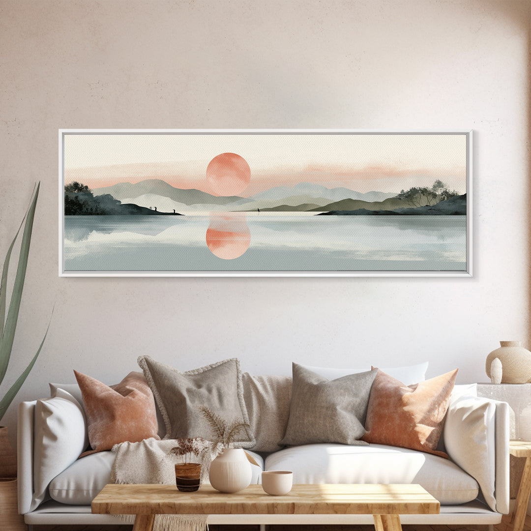 Moonlit Lake Reflection Framed Canvas Print, Spa Art, Minimalist Decor, Spa Decor, Fine Art, Serenity, Contemporary Art, SPA-3x1-63