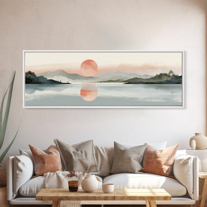 Moonlit Lake Reflection Framed Canvas Print, Spa Art, Minimalist Decor, Spa Decor, Fine Art, Serenity, Contemporary Art, SPA-3x1-63
