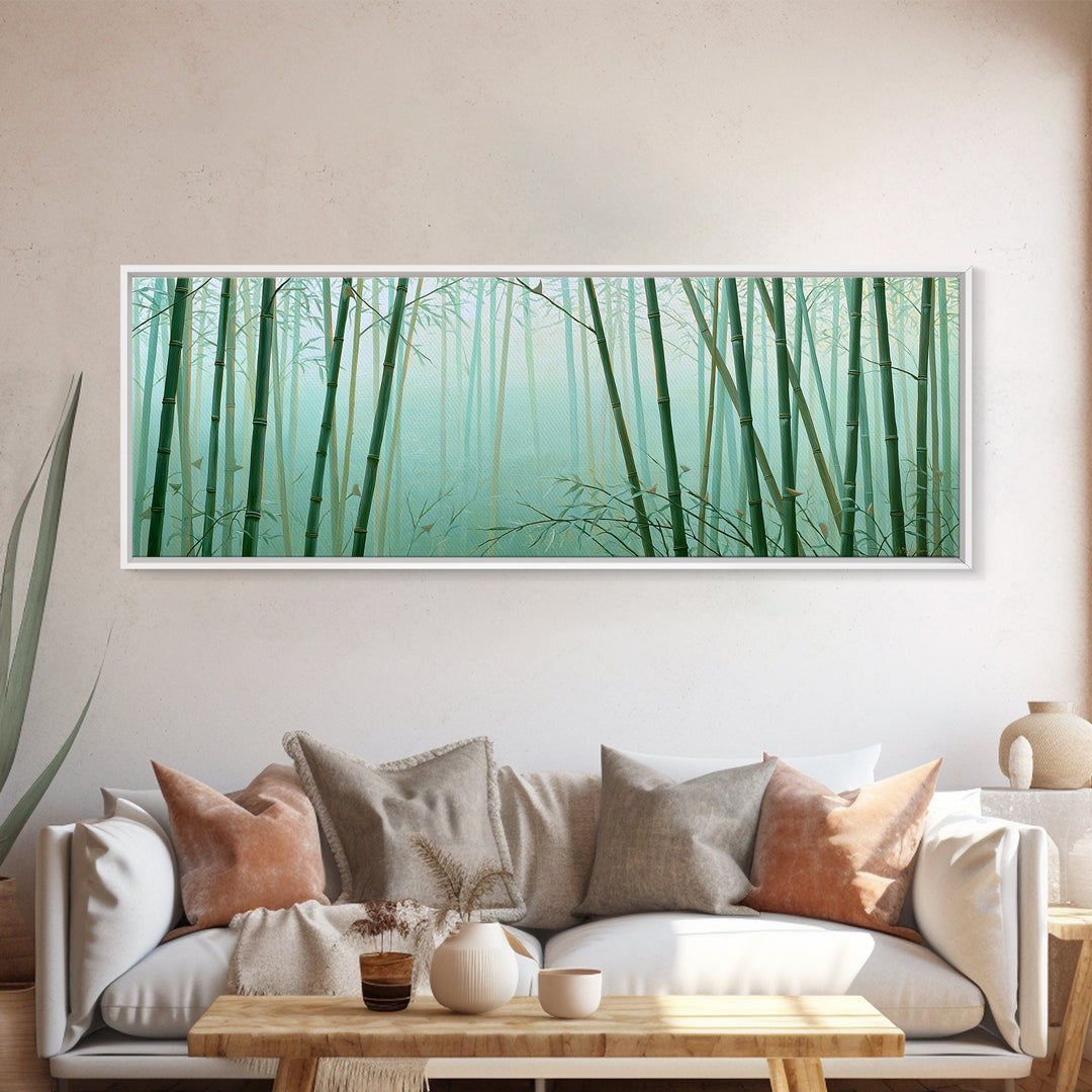Misty Bamboo Forest Framed Canvas Print, Spa Art, Gallery Decor, Spa Decor, Fine Art, Serenity, Wall Art, Home Decor, SPA-3x1-69