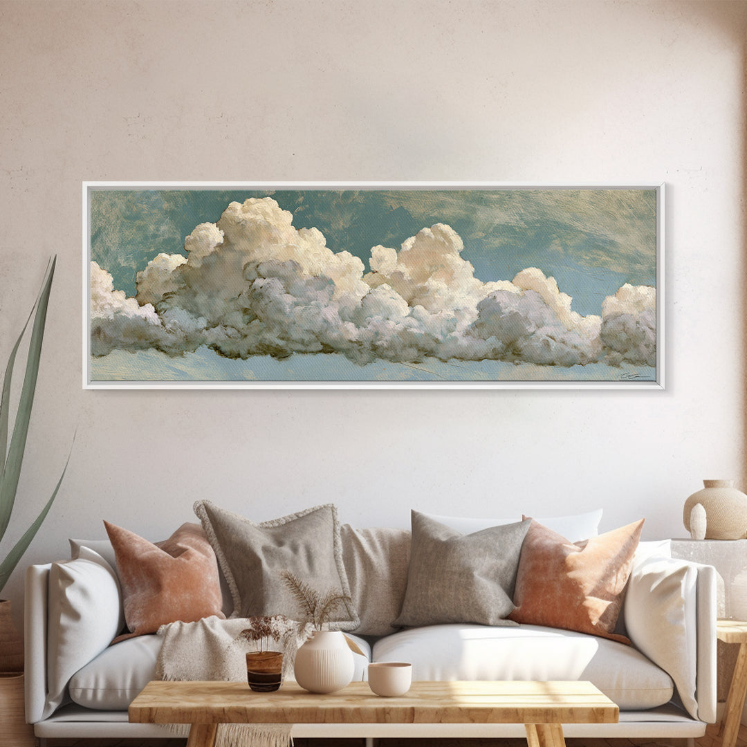 Soft Cloudscape in Cream and Sage Framed Canvas Print, Spa Art, Esthetician Decor, Spa Decor, Fine Art, Serenity, Room Decor, SPA-3x1-77
