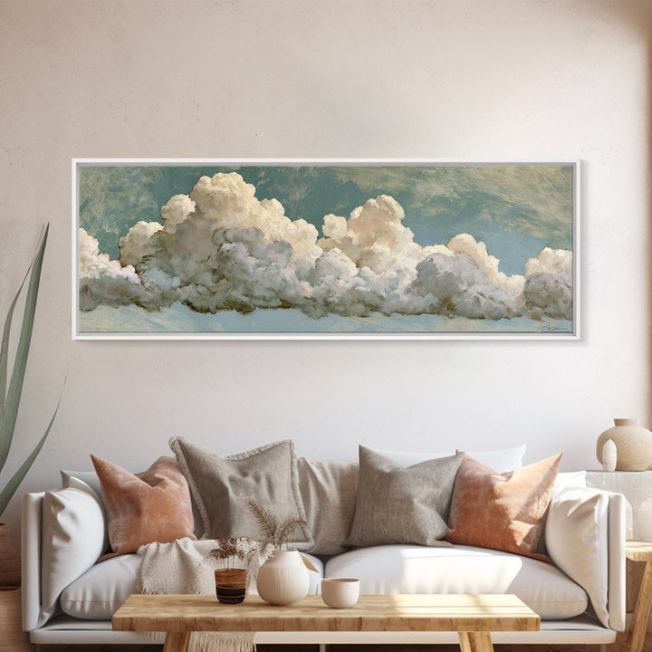 Soft Cloudscape in Cream and Sage Framed Canvas Print, Spa Art, Esthetician Decor, Spa Decor, Fine Art, Serenity, Room Decor, SPA-3x1-77